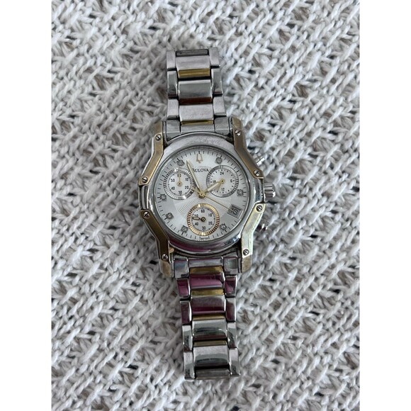 Bulova Wintermoor Women's 32mm Two Tone Diamond Dial Chronograph Watch 98P120 - Picture 1 of 5